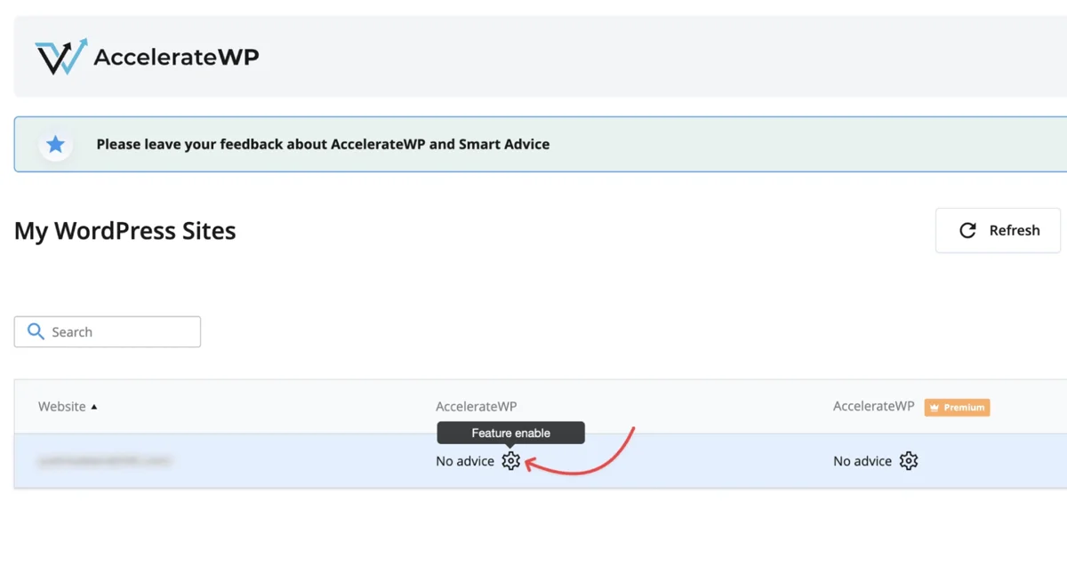 Onglet AccelerateWP dans cPanel avec les recommandations SmartAdvice